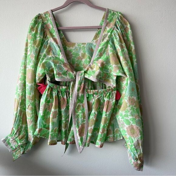 Manoush Boho Floral Green and Pink Women's Top - Picture 7 of 14